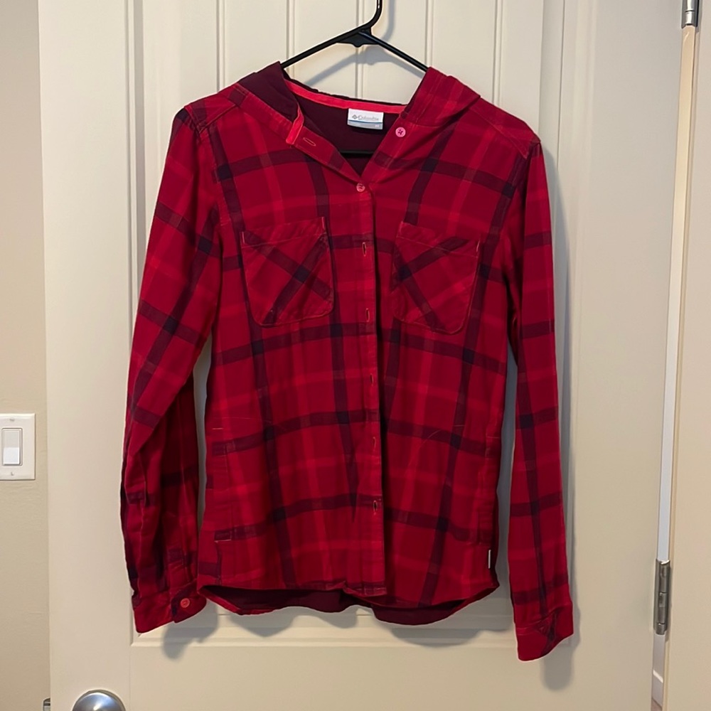 Red flannel with hoodie Columbia
